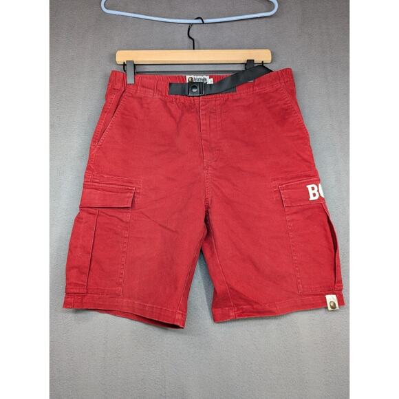 BAPE Cargo Shorts Men's Red Bathing Ape Size Large Belted - Picture 1 of 10